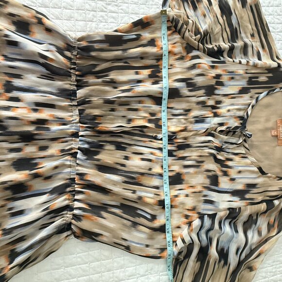 Ellen Tracy Womens Abstract Print Long-Sleeve Tunic Top With Bow Tie Neck Size M - Picture 4 of 8